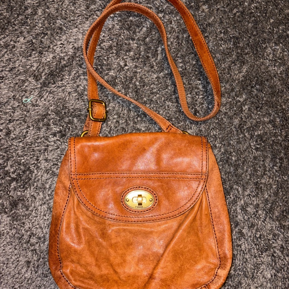 Fossil Tan Leather Crossbody Bag